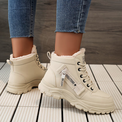 Women'S Winter High-Top Boots - Warm Fleece-Lined Ankle Boots with Thick Sole, Lace-Up Casual Style, &, Perfect for Cold Weather Comfort, Winter Boots