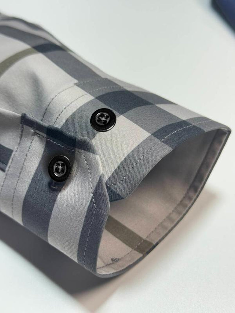 Men'S Plaid Print Long Sleeve Dress Shirt, Casual Comfy Collared Button Design Top for Work Office Business, Men'S Clothes for All Seasons, Menswear