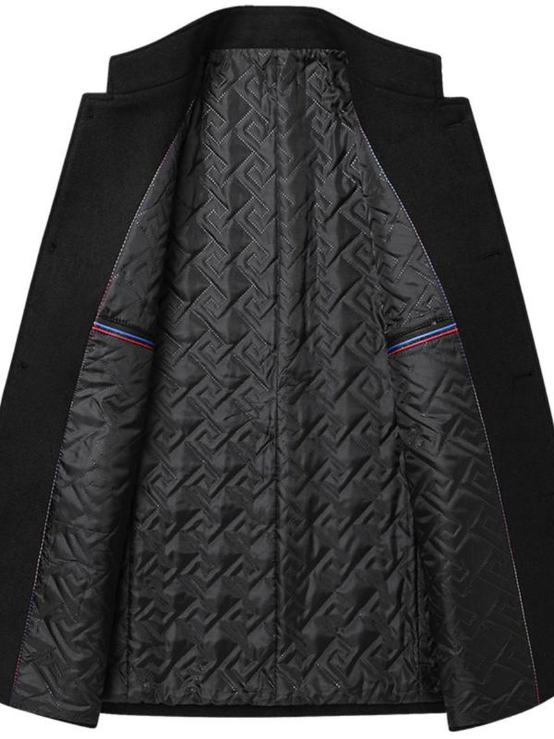 Men'S Solid Color Woolen Coat, Regular Fit Elegant Style Casual Cozy Long Sleeve Button Front Outerwear for Fall & Winter, Men'S Clothes for Daily Wear, Work Office Jacket