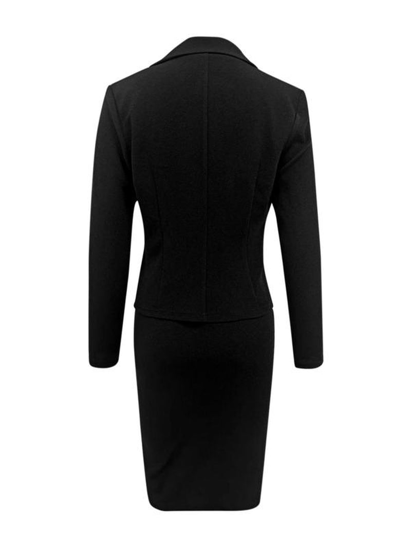 Two-Piece Set Women'S Solid Color Button Front Pocket Blazer & Skirt Set, Elegant Lapel Neck Long Sleeve Outerwear & Pencil Skirt for Work Office Business, Ladies Fall & Winter Clothes