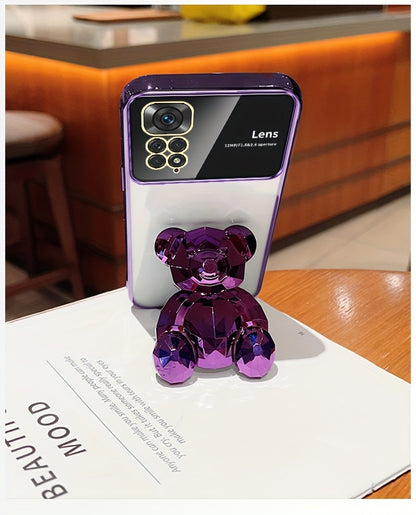 For Redmi Note 11/Note 11S/Note 11 Pro 4G/Note 11 Pro 5G And Note 11 Pro+ 5G (India) 's Fashion Electroplated Shockproof Stereoscopic Fashionable Large Window Stereoscopic Bear Stand Phone Case
