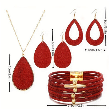 2 Pairs Of Earrings + Necklace + Bracelet Fashion Jewelry Set Multi Colors To Choose Multi Layer Bracelet Match Daily Outfits