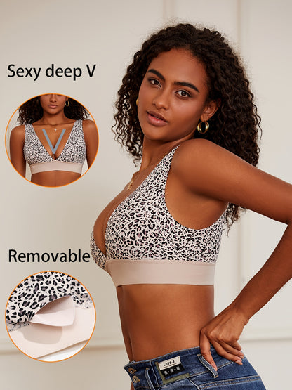 Seamless Plunge Bra, Comfy & Breathable Deep V Wireless Bra, Women's Lingerie & Underwear