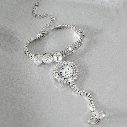 Sparkling Rhinestone Tassel Watch Bracelet - Timeless Round Glass Dial for Women - Elegant Dress-Up Essential with Glamorous Charm