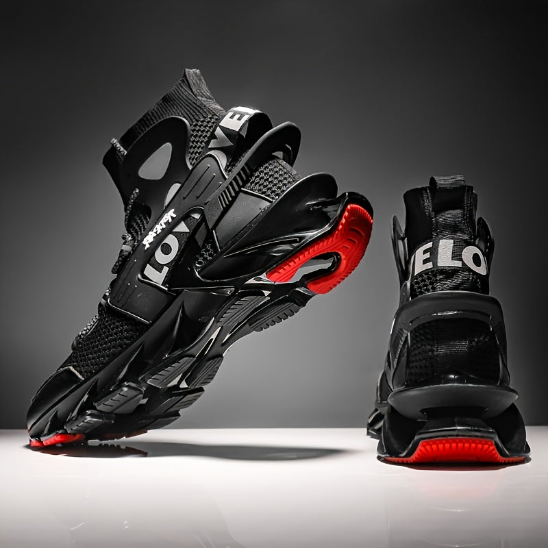 Men's Blade Type Shoes, Breathable Shock Absorption High Top Running Shoes Lightweight Non-Slip Shoes For Jogging Tennis Gym, Casual Walking Sneakers, Athletic Shoes, Men's Shoes