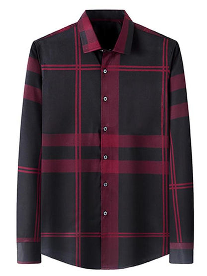 Men'S Plaid Print Long Sleeve Dress Shirt, Casual Comfy Collared Button Design Top for Work Office Business, Men'S Clothes for All Seasons, Menswear