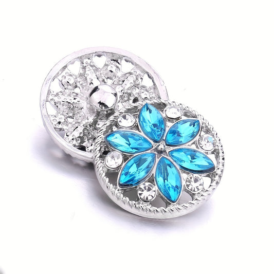 1pc 18mm Alloy Flower Decor Round Snap Button Jewelry Studded With Colorful Rhinestones For DIY Bracelet Necklace And Any Other Accessories, Semi-finished Jewelry Accessories