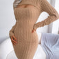 Solid Ribbed Knit Keyhole Dress, Elegant Crew Neck Long Sleeve Bodycon Dress - Stretchy & Comfortable Fabric - For Women - Perfect for Parties & Night Out - Ideal Gift for Her