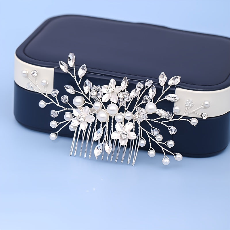 Crystal Bridal Hair Comb, Faux Pearl Wedding Hair Comb, Bridal Comb, Hair Pin For Wedding, Bridal Hair Piece, Hair Accessory