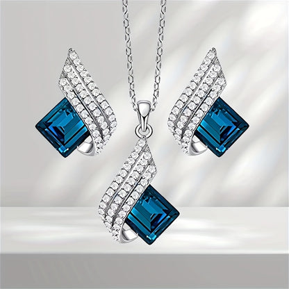 Luxurious Blue Angel Wings Pendant Necklace Set - Alloy Craftsmanship, Sparkling Jewelry Gift for Men and Women