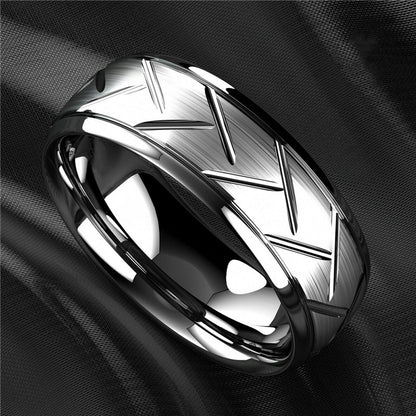 1pc 8MM Luxury Black Titanium Steel Ring - High Quality, Fashion Simple Design, Black Stainless Steel Wire Groove Tire Ring - For Men - Perfect Gift for Him - Anniversary, Birthday, Valentine's Day