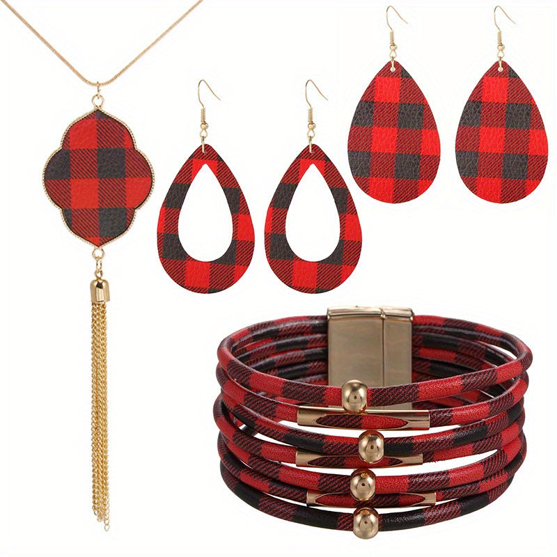 2 Pairs Of Earrings + Necklace + Bracelet Fashion Jewelry Set Multi Colors To Choose Multi Layer Bracelet Match Daily Outfits