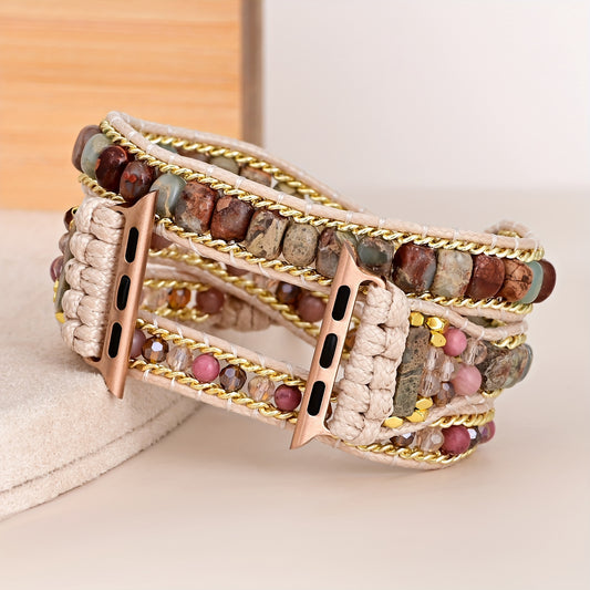 [Bohemian Handmade Watch Band] 3 Layers Red Pattern Handmade Braided Watch Band - Bohemian Style Ideal Gift Choice