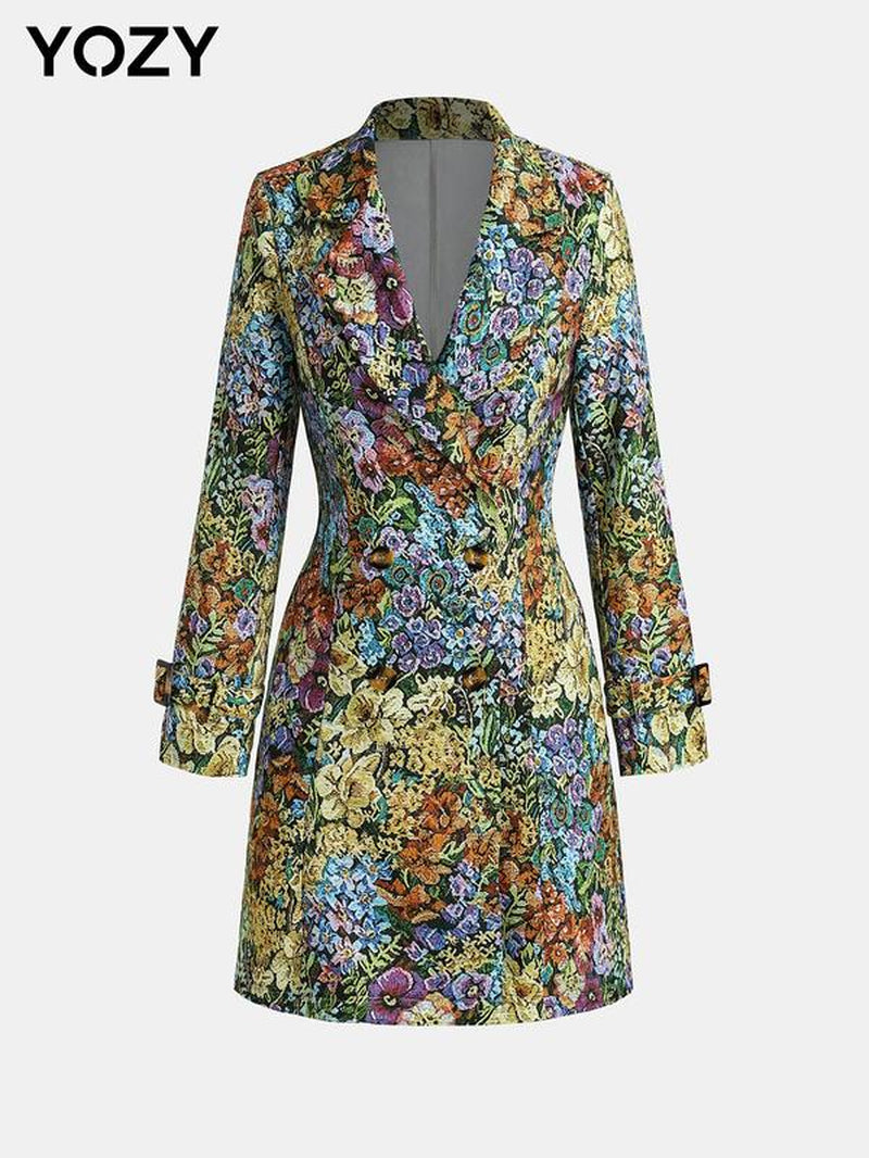 YOZY Women'S Leopard Print Double Button Lapel Blazer Jackets, Elegant Long Sleeve Outerwear for Work Office Business, Ladies Clothes for All Seasons, Fall & Winter Clothes