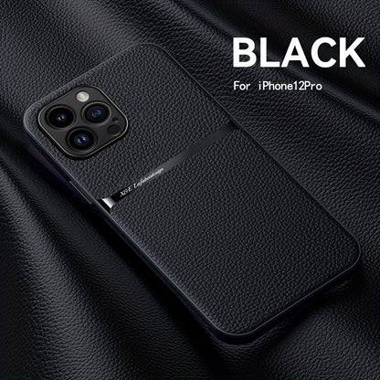 Litchi Pattern PU Leather Phone Case For Iphone15promax With Built-in Magnetic Suction 14 Promax Luxury Style 11 PU Leather 13 Promax Full Package Fall Protection Case