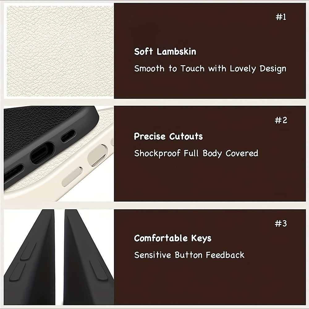 Stylish Icon Print Lambskin Phone Case - Basic Cases with Animation Design, Flexible TPU Rubber, Shockproof Protection, and Compatible with Multiple iPhone Models