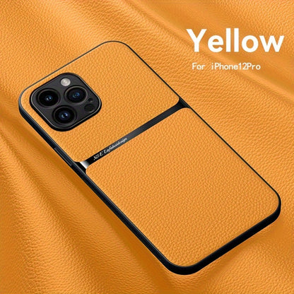 Litchi Pattern PU Leather Phone Case For Iphone15promax With Built-in Magnetic Suction 14 Promax Luxury Style 11 PU Leather 13 Promax Full Package Fall Protection Case