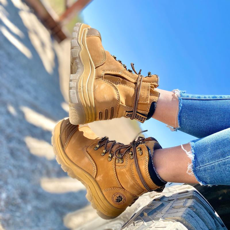 Steel Toe Zip-Sided Leather Work Boots for Men Boy Footwear Construction Botas Slip-Resistant Walking Shoes Bathroom Closed Comfort Safety Durable