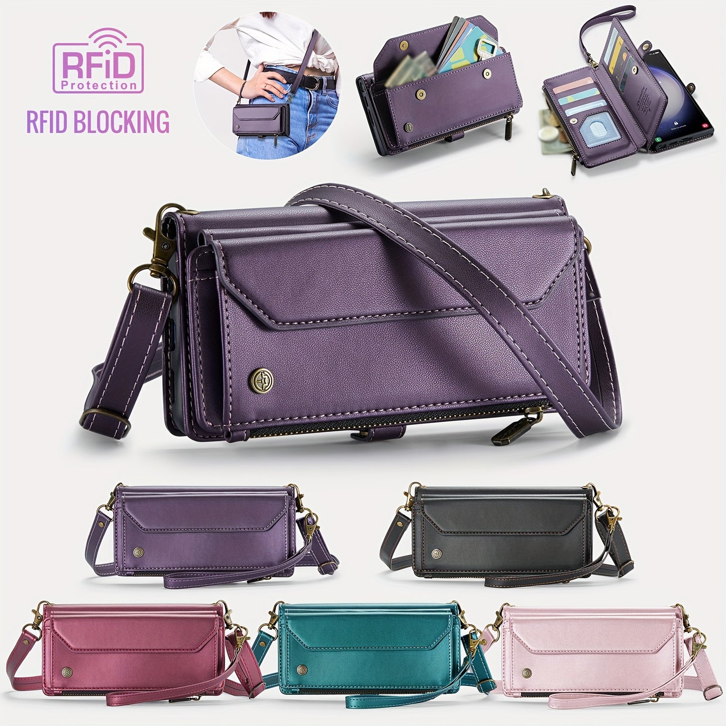 New Wallet Phone Case Wrist Shoulder Strap Lanyard Flip Magnetic Clasp Card Holder Kickstand Women Small Crossbody Handbag For Samsung Galaxy Note10+ 20 S24 S23 S22 S21 S20 S10 Plus Ultra FE Coin Purse A01 A04 A12 A13 A14 A22