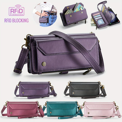 New Wallet Phone Case Wrist Shoulder Strap Lanyard Flip Magnetic Clasp Card Holder Kickstand Women Small Crossbody Handbag For Samsung Galaxy Note10+ 20 S24 S23 S22 S21 S20 S10 Plus Ultra FE Coin Purse A01 A04 A12 A13 A14 A22