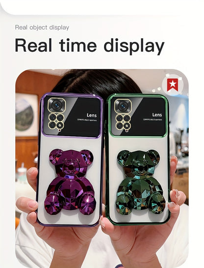 For Redmi Note 11/Note 11S/Note 11 Pro 4G/Note 11 Pro 5G And Note 11 Pro+ 5G (India) 's Fashion Electroplated Shockproof Stereoscopic Fashionable Large Window Stereoscopic Bear Stand Phone Case