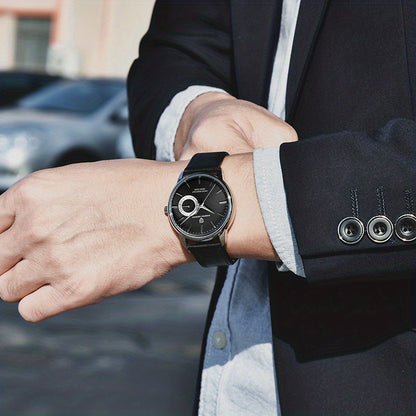 PAGAN DESIGN Fashion Casual Sports Watch Men Stainless Steel Waterproof Quartz Watch Leather Strap