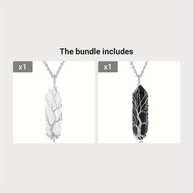 1pc Tree Of Life Wire Wrapped Crystal Point Pendant Necklace, Reiki Healing Crystal Stone Necklaces, Natural Hexagonal Gemstone Quartz Jewelry For Women