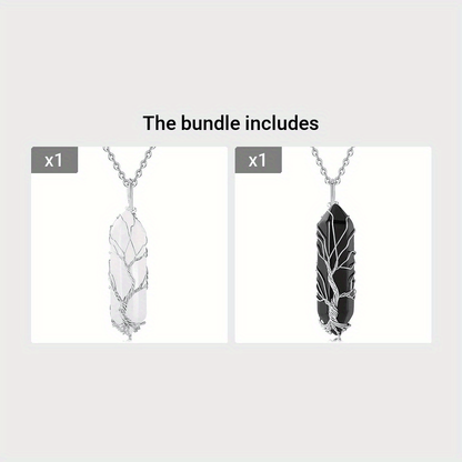 1pc Tree Of Life Wire Wrapped Crystal Point Pendant Necklace, Reiki Healing Crystal Stone Necklaces, Natural Hexagonal Gemstone Quartz Jewelry For Women