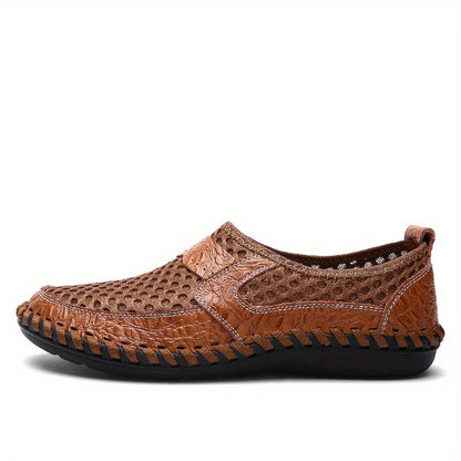 Mens Breathable Lightweight Solid Color Round Toe Slip-On Loafers - Wear-Resistant Non-Slip Rubber Sole, EVA Insole, Fabric Upper for Comfortable Walking, Hiking, Spring and Summer Outdoor Activities