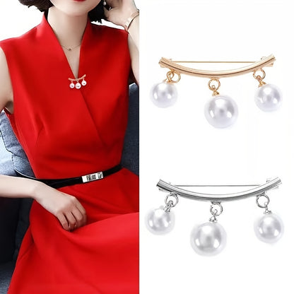 1pc Fashion Pearl Fixed Collar Clip Charm Safety Pin Brooch Sweater Cardigan Clip Chain Brooch Jewelry