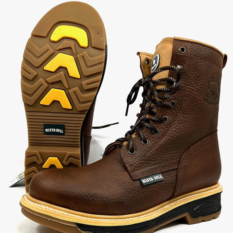 Industrial Moc Toe Work Boots, Oil Slip Resistant, 8-Inch, Good Year Welt Construction, Leather Footwear