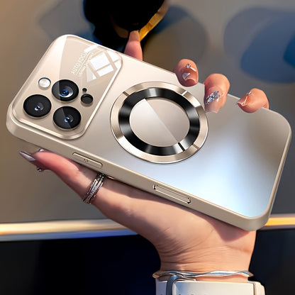 Luxury Titanium Metallic Color Magnetic Wireless Charging Matte Phone Case for iPhone 17 16 15 14 13 12 11 Pro Max Air Plus Shockproof Glass Window Camera Lens Protection Cover with Hollowed out Logo