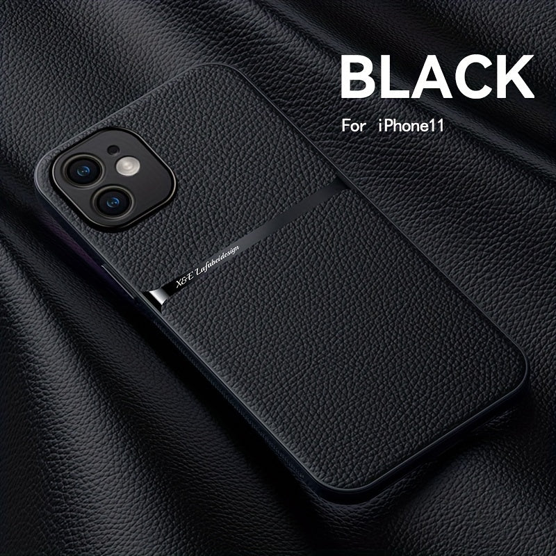 Litchi Pattern PU Leather Phone Case For Iphone15promax With Built-in Magnetic Suction 14 Promax Luxury Style 11 PU Leather 13 Promax Full Package Fall Protection Case