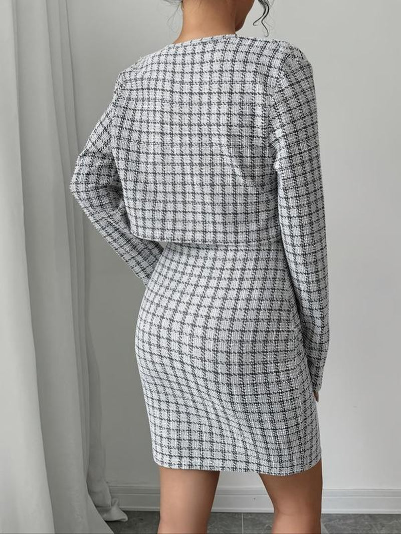 Women'S Jacket & Cami Dress Two-Piece Set, Casual Long Sleeve Outerwear & Dress for Work Office Business, Ladies Spring & Fall Clothes