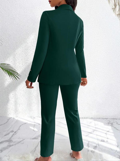 Aliling Women'S Solid Color Blazer & Straight Leg Pants Two-Piece Set, Elegant Fashion Casual Outfits for Work Office Business, Ladies Clothes for Fall & Winter
