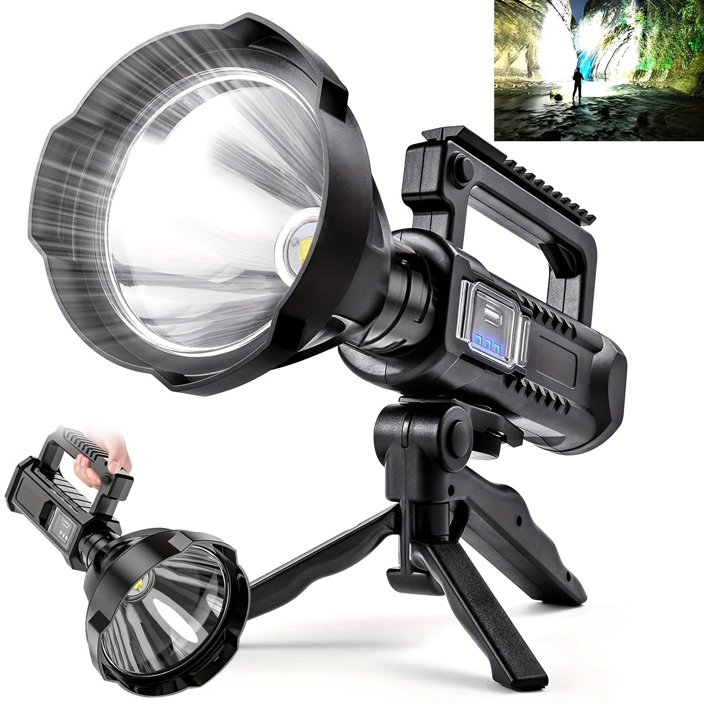 3 Style USB Rechargeable, LED Spotlight Flashlights, High Lumens, Upgraded XHP70/XHP50/XPE, Bright Searchlight with 4 Modes, Portable Torch for Camping, Hiking, Fishing, Hunting Adventure Patrol Lantern with Bracket