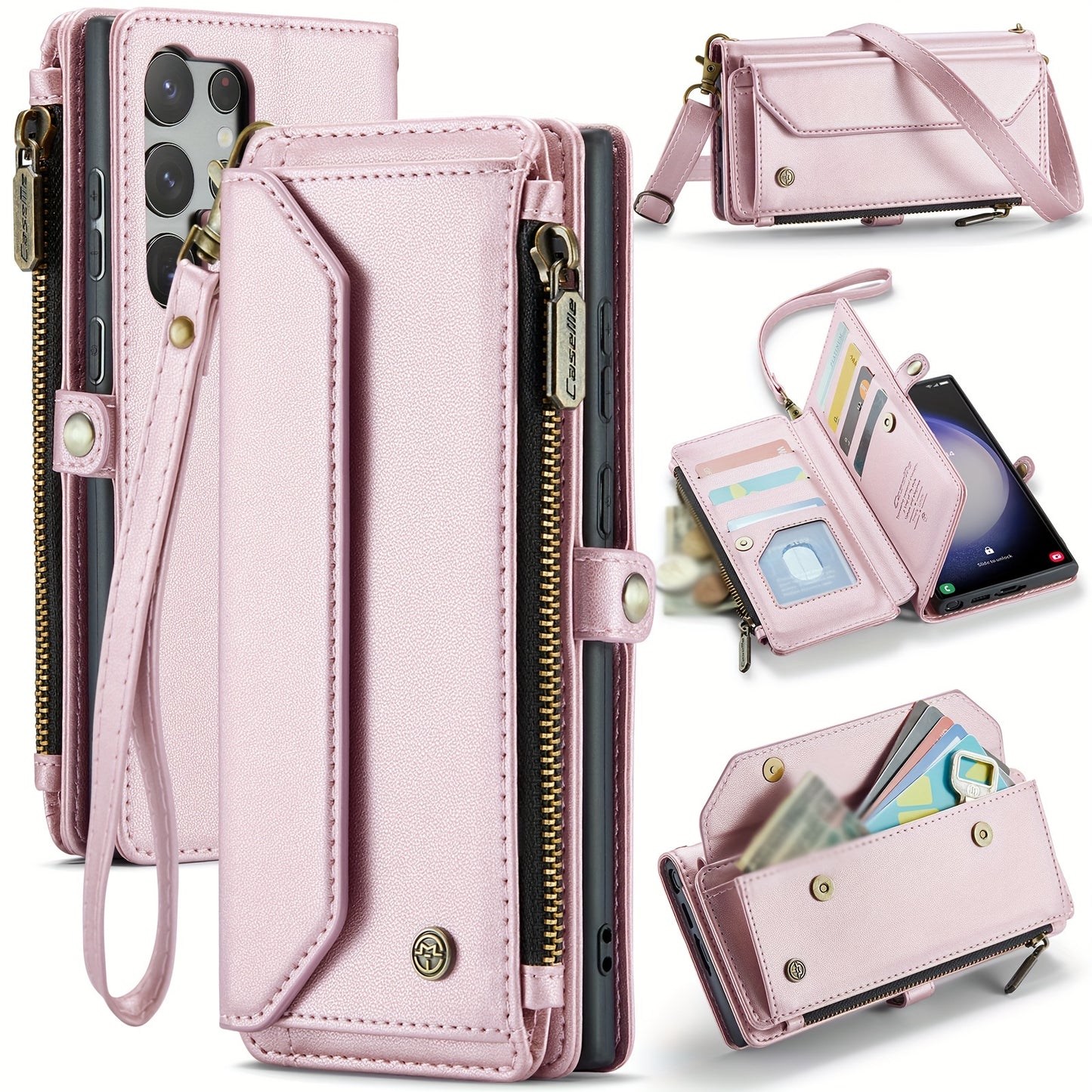 New Wallet Phone Case Wrist Shoulder Strap Lanyard Flip Magnetic Clasp Card Holder Kickstand Women Small Crossbody Handbag For Samsung Galaxy Note10+ 20 S24 S23 S22 S21 S20 S10 Plus Ultra FE Coin Purse A01 A04 A12 A13 A14 A22