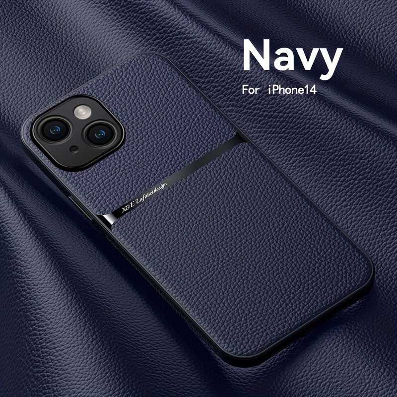 Litchi Pattern PU Leather Phone Case For Iphone15promax With Built-in Magnetic Suction 14 Promax Luxury Style 11 PU Leather 13 Promax Full Package Fall Protection Case