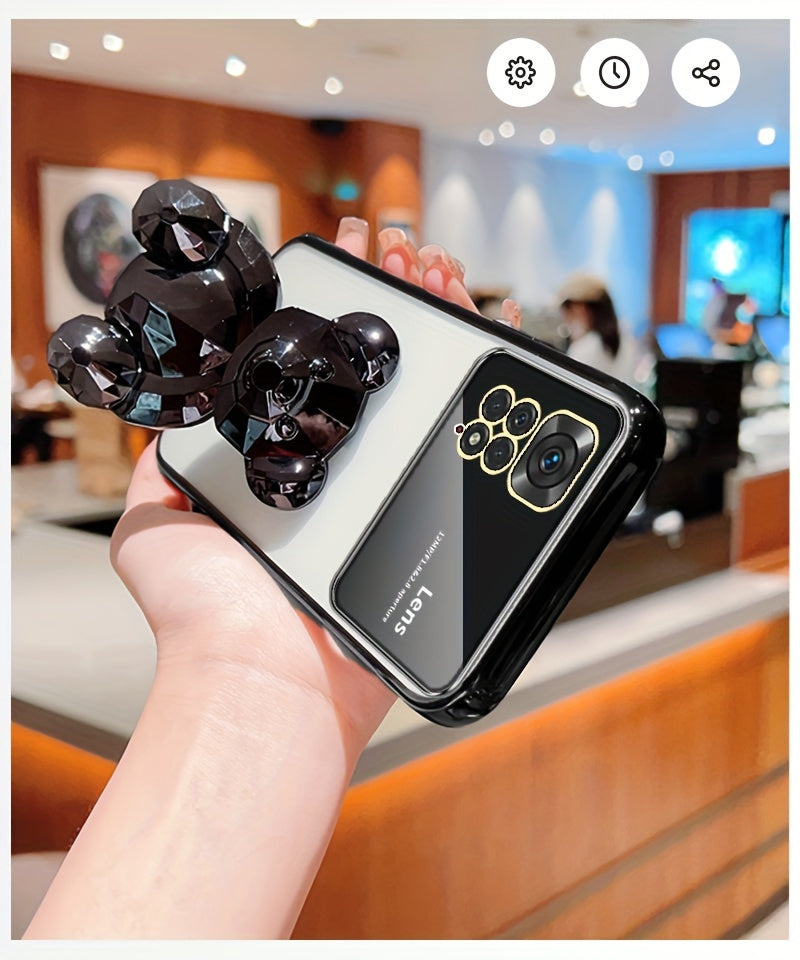 For Redmi Note 11/Note 11S/Note 11 Pro 4G/Note 11 Pro 5G And Note 11 Pro+ 5G (India) 's Fashion Electroplated Shockproof Stereoscopic Fashionable Large Window Stereoscopic Bear Stand Phone Case