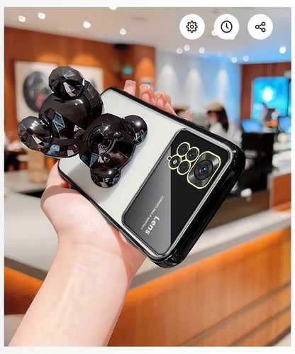 For Redmi Note 11/Note 11S/Note 11 Pro 4G/Note 11 Pro 5G And Note 11 Pro+ 5G (India) 's Fashion Electroplated Shockproof Stereoscopic Fashionable Large Window Stereoscopic Bear Stand Phone Case