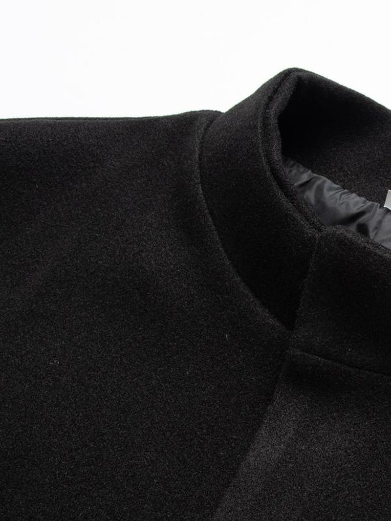 Men'S Solid Button Front Stand Collar Coat, Regular Fit Casual Long Sleeve Outerwear for Fall & Winter, Men'S Clothes for Daily Wear, Work Office Jacket