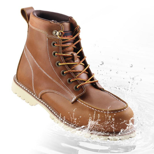 #Laborday DURAWERK Men'S Composite Toe Work Boots, Non-Slip Safety Shoes, Water-Resistant Leather Construction Boots