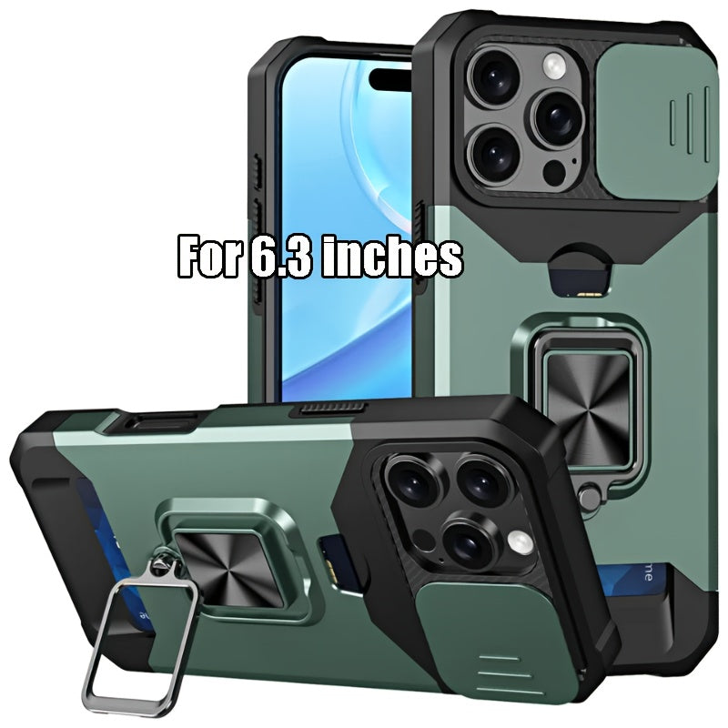 Heavy-Duty Shockproof Phone Case with a Metal Stand And Card Slot, Compatible with for iphone 17 Pro Max, 16 Pro Max, 15 Pro Max, And 14 Pro Max.