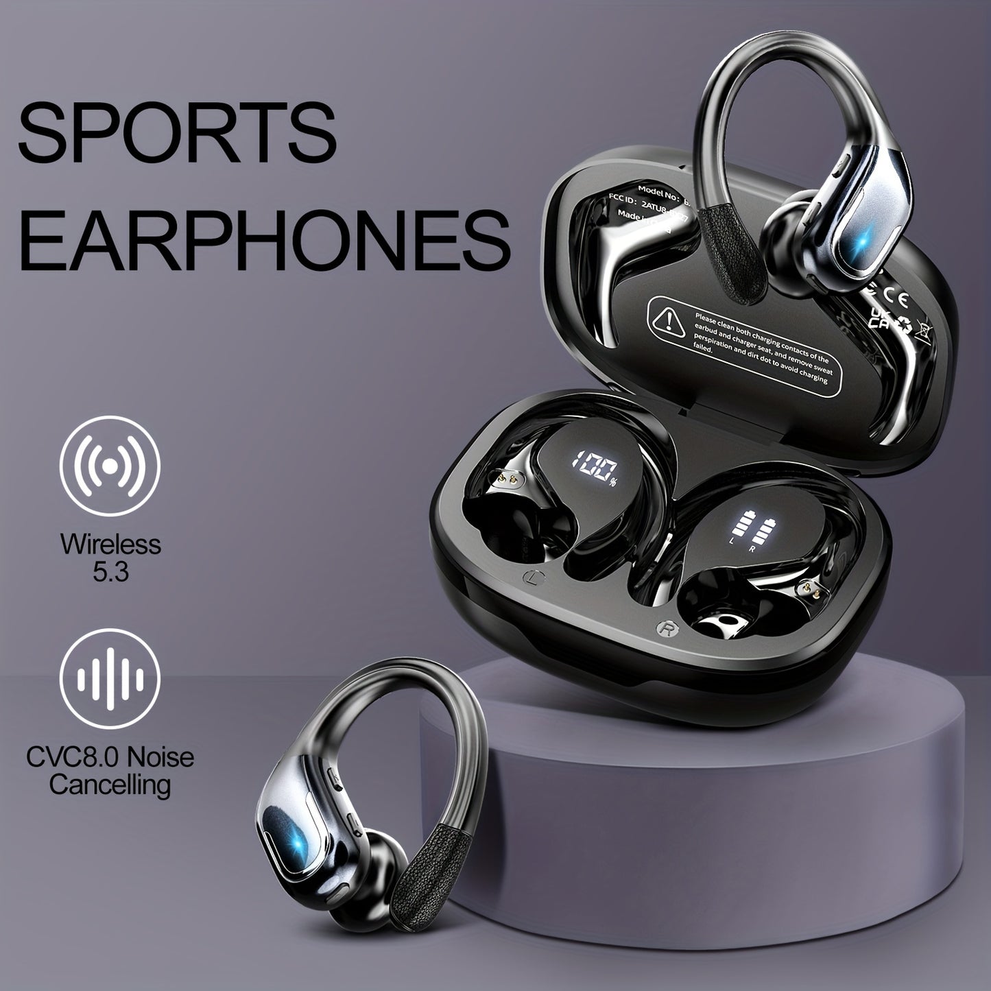 LIFEBEE New Wireless Earbuds for Running Sports, Wireless Earphones with Earhooks Pure Bass Sound, Over Ear Headphones ENC Noise Cancelling with Dual-LED Display, Earphones Built-in Microphone