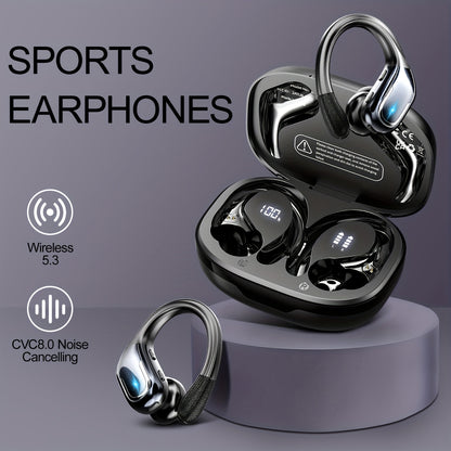 LIFEBEE New Wireless Earbuds for Running Sports, Wireless Earphones with Earhooks Pure Bass Sound, Over Ear Headphones ENC Noise Cancelling with Dual-LED Display, Earphones Built-in Microphone