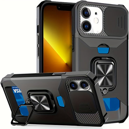 Heavy-Duty Shockproof Phone Case with a Metal Stand And Card Slot, Compatible with for iphone 17 Pro Max, 16 Pro Max, 15 Pro Max, And 14 Pro Max.