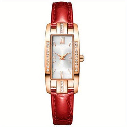 Rhinestone Decor Quartz Watch Elegant Rectangle Pointer Analog Wristwatch With PU Leather Strap