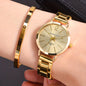 1pc/2pcs/set Women's Watch Hiphop Golden Fashion Quartz Watch & Love Bangle, Valentines Gift For Her