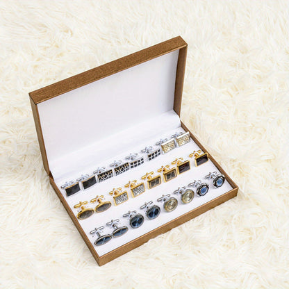 12 Pairs Exquisite Wedding Cufflinks Collection - Multiple Styles, Creative Jewelry Designs, Gift Box Packaging, Ideal for Groomsmen, Father of the Bride, and Wedding Party