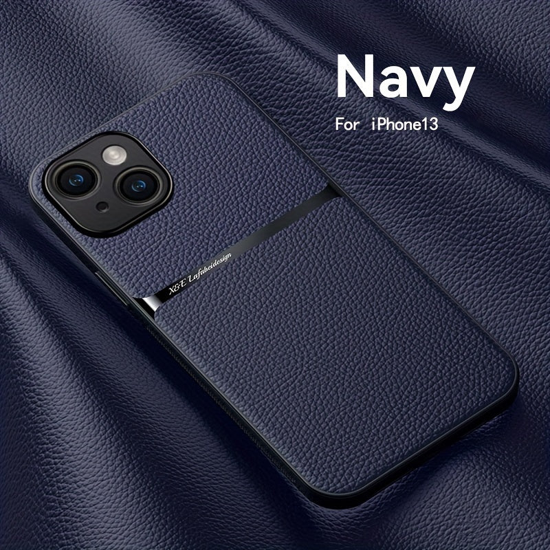 Litchi Pattern PU Leather Phone Case For Iphone15promax With Built-in Magnetic Suction 14 Promax Luxury Style 11 PU Leather 13 Promax Full Package Fall Protection Case